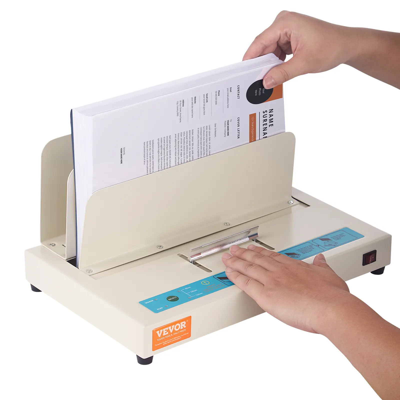 VEVOR Thermal Binding Machine, 500 Sheets Capacity Book Binding Machine, Thermal Book Binder 50mm Binding Thickness A3(Short Edge)/A4/A5 Document, with Infrared Optical Detection
