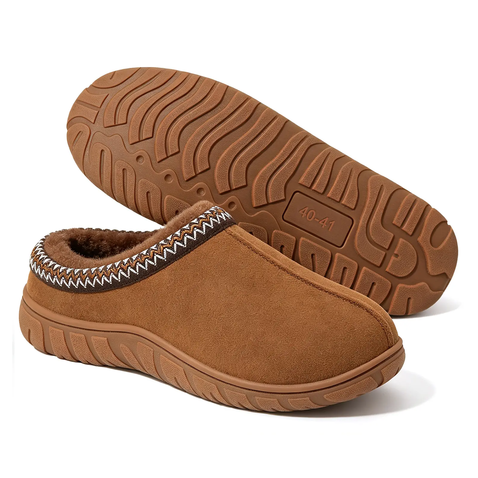 【LITFUN】 Men's Memory Foam House Slippers, Warm Wool-like Fuzzy Lining Slip-on Clog Slippers with Non-Slip Rubber Sole, Machine Washable Breathable Indoor Outdoor House Shoes for Men