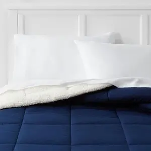 Full/Queen Faux Shearling Washed Microfiber Reversible Comforter Navy - Room Essentials Full/Queen Faux Shearling Washed Microfiber Reversible Comforter Navy - Room Essentials