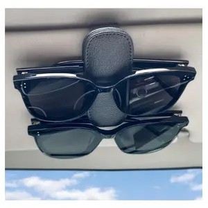 Sunglass Holder for Car Visor Clip, Magnetic Leather Eyeglass Hanger Clip for Car, Square Car Visor Accessories (Black)