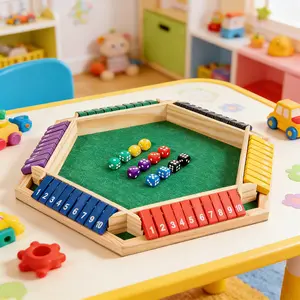 Suitable for 1-6 People Wooden Box Dice Game Upgraded Desktop Board Game with 12 Dice Six-Sided Flip Card Game, Perfect for Family Fun Gatherings, Christmas/New Year Gift Options, Tabletop Game Enhancing Family Bonding and Communication.