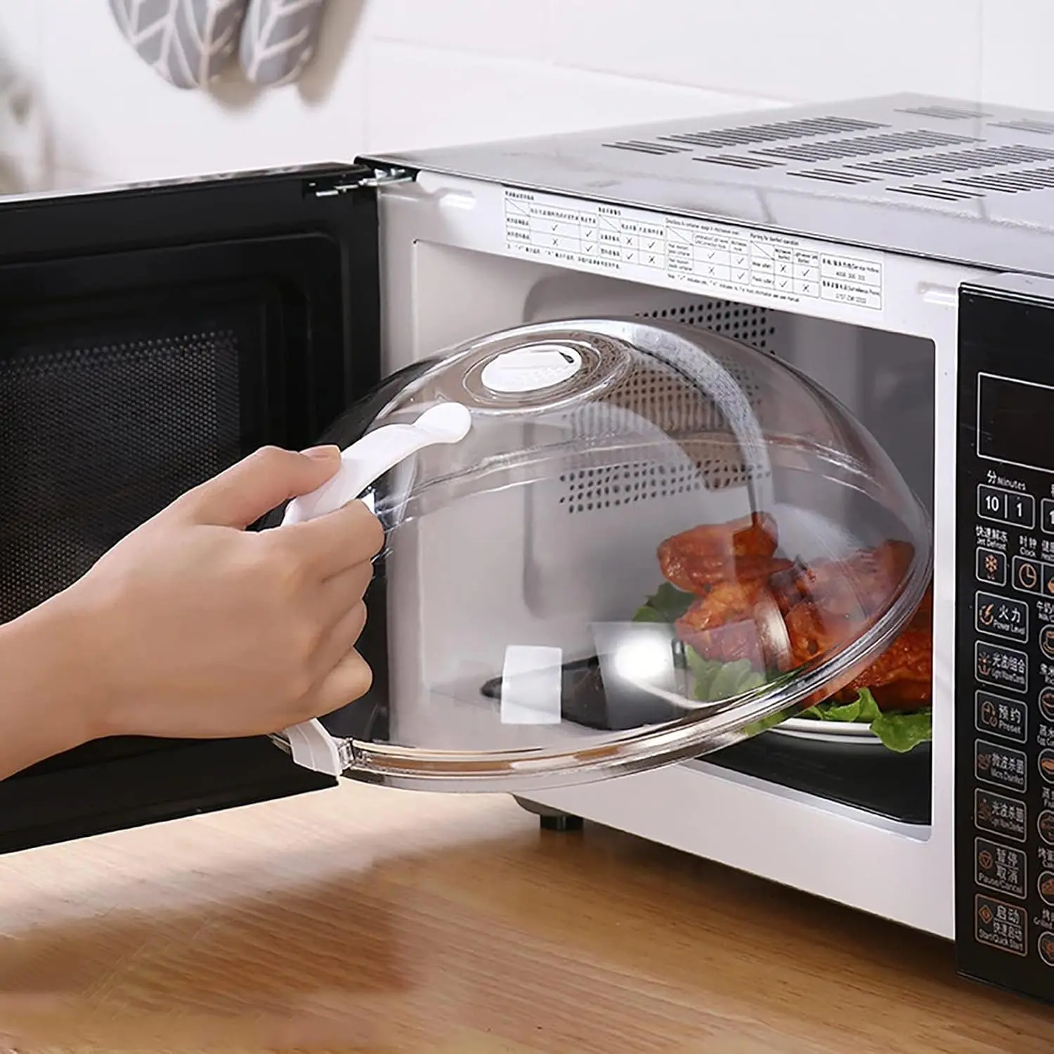 Microwave Splatter Cover for  Clear PC Material Splash Guard Cooker Lid with Easy Grip Handle BPA-Free Dishwasher Safe Home Kitchen Essential