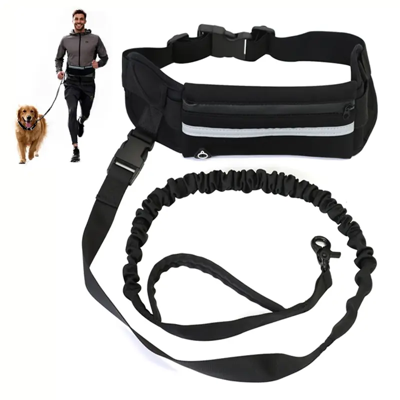 Hands Free Dog Leash with Waist Pouch - Adjustable Running Walking Leash with Reflective Bungee, Dual Padded Handles for Hiking Jogging Training, for Small Medium Large Dogs Up to 100lbs, Various Colors