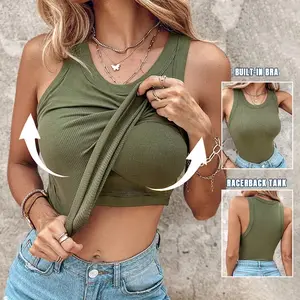 2026 Built-in Bra Tank Top RibbedRacerback Tops Women Going Out TopsEveryday Basic Tanks Padded Tops
