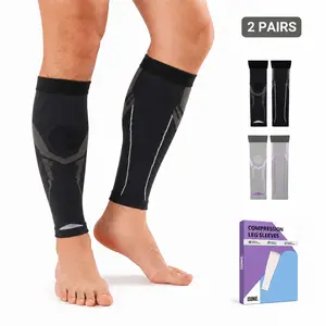ISUNIE 2 Pairs Healthcare Compression Calf Sleeves for Men & Women, 15-20 mmHg Leg Sleeves with Lightweight Stretch, Smooth Edge Hold, Cool-Dry Comfort for Gym, Standing, Everyday Use