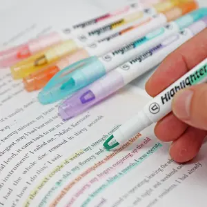 Macaron Color Highlighter Pen (6 Counts), Dual Tips Marker Pen, See-through Chisel Tip and Fine Tip, Quick Dry Marker Pen for Journaling, School & Office Supplies