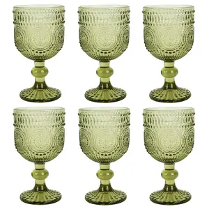 Vintage Sunflower Print Glassware Beverage Set - 6-Piece 300ml Boho Chic Shot Glasses, Stylish Mini Tumblers for Cocktails, Party Decor (Green)