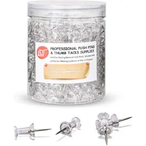 Push Pins 600 Count, Standard Clear Thumb Tacks Steel Point and Clear Plastic