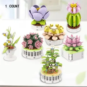 Succulent Potted Plant Design Building Blocks, Creative Flower Plant Model Blocks, Assembling Toys, Puzzle Toys, Festival Gifts, Craft