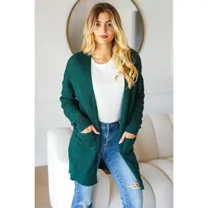 Haptics Stripe Textured Open Front Cardigan with Pockets