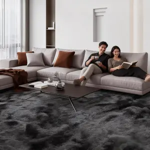 10x14 ft fluffy plush living room rug super soft non slip modern decor area rug black lightgray dark gray perfect Thanksgiving present