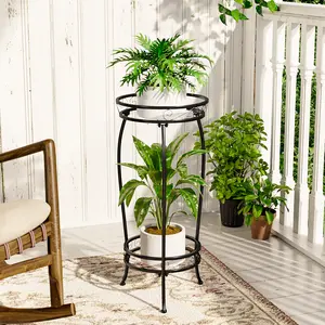 Bamworld Plant Stand Indoor Metal 2 Tier Plant Shelf Black Plant Holder Large Plant Rack for Mutiple Plants Pots for Patio Garden Corner Balcony Living Room tiktokshopspringglowup
