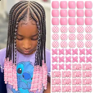 60PCS Pink Hair Beads for Large Dreadlock Braids Multi Shape Pony Loc Accessories Cute Decoration Women and