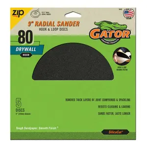 Gator 9 in. 80 Grit Medium Silicon Carbide Hook & Loop Drywall Sanding Discs - Pack of 5, Heavy Duty, for Wood, Reptile & Amphibian Pressure Stick-On Cleaning Tool