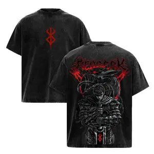 Guts T-Shirt Berserk Anime Tee, Black Swordsman Vintage Washed Graphic T-Shirt Dark Fantasy Streetwear & Gym Pump Cover for Men 90s Graphic American Casual Short Sleeve Tee Y2K Japanese Anime Top  | Oversized Vintage Anime Acid Wash T-Shirt