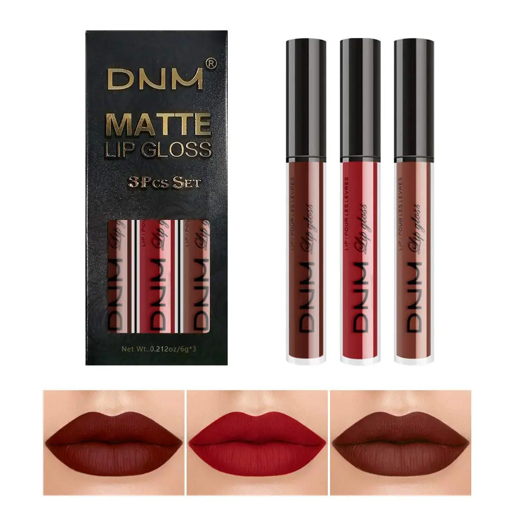 KARNAR 3Pcs Deep Red Brown Matte lipstick Set, Lip Stain Waterproof Lip Gloss Gift Set,Lippies Lip Matte Makeup Lipgloss Beauty Cosmetics Kit (SET02)