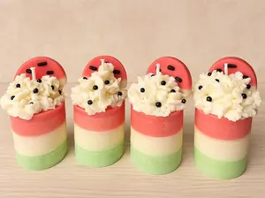 Waterlmelon Candle - Unique Design with Colorful Layers and Creamy Top for Household Use