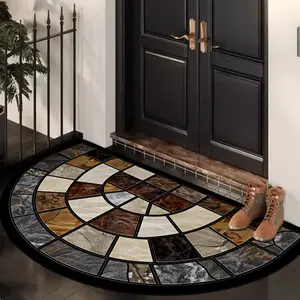 Vintage Geometric Half Round Entrance Mat, Front Door Mat, Outdoor/indoor Decorative Welcome Rug, Soft Washable Carpet, Easy Clean, for Garden Hallway Stairs, Modern Geometric Rug