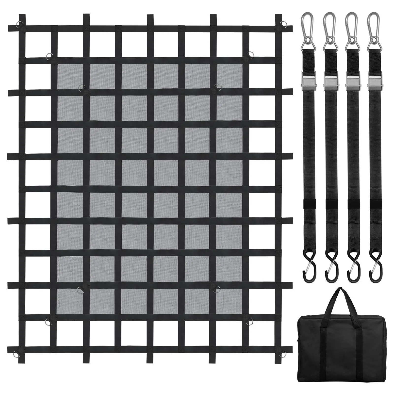 【Summerfinds】VEVOR Cargo Net, 72 in x 57 in Heavy Duty 1500 lbs Polyester Net, 4 Adjustable Telescopic Straps with Carabiners & S-Hooks, Abrasion-Resistant, Easy Installation, for Pickup Truck & SUV (Tools & Hardware Accessory), 4.75' X 6'