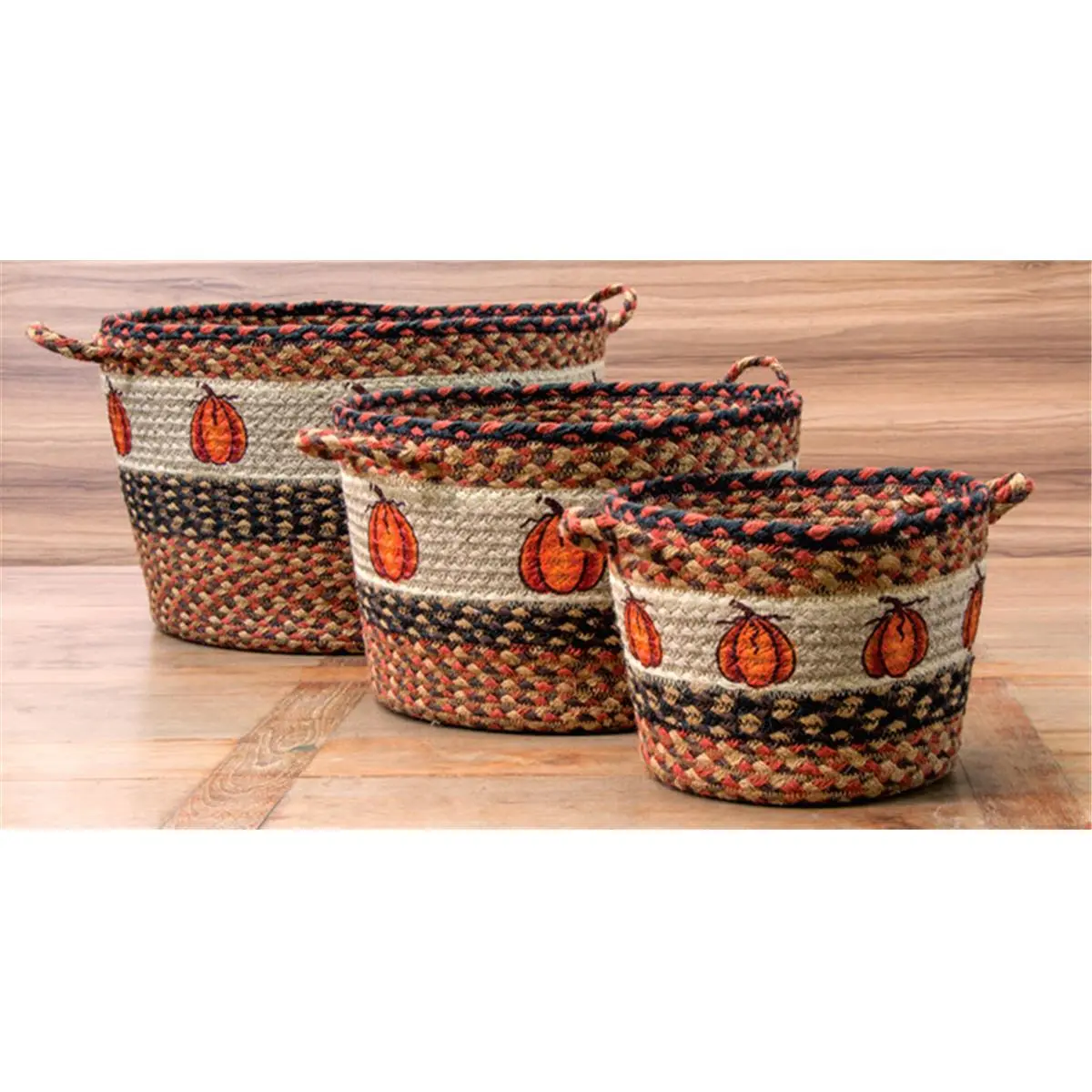 Earth Rugs 36-UBP222HPMD Eco-Friendly Natural Jute Medium Hand-Stenciled Harvest Pumpkin Printed Utility Basket - 12x8.5 in., Home Organizer Storage Solution