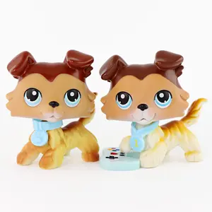 2PCS Cute Mini Collie Dog Figures Set - Puppy Toys with Collar, Medal & Game Controller Accessories, Collectible Animal Toys for Kids & Display