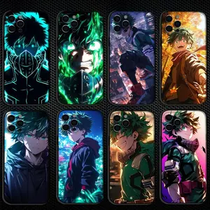 My Hero lzuku Deku Phone Case For iPhone 16,15,14,13,12,11 Plus,Pro Max, Soft Silicone Black Cover