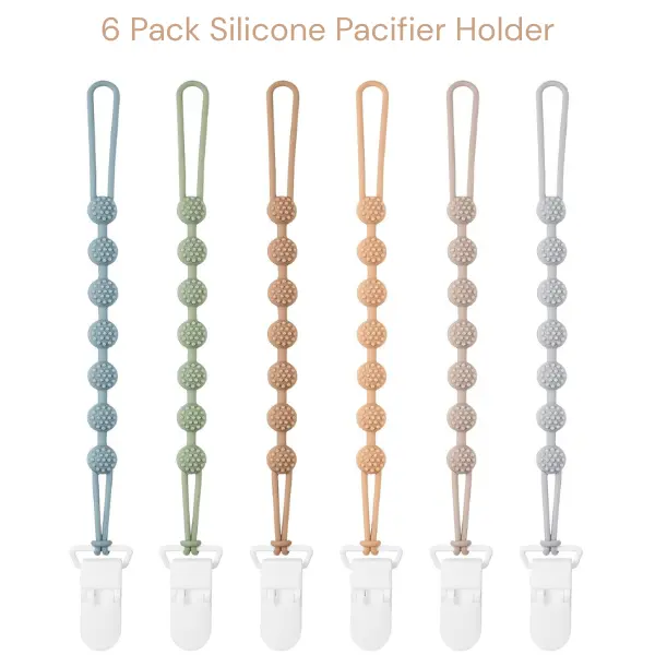 Baby Pacifier Clip Set, 6 Pack Silicone Pacifier Holder for Boys Girls BPA Free Binky Clips Birthday Gift Father Day Gift