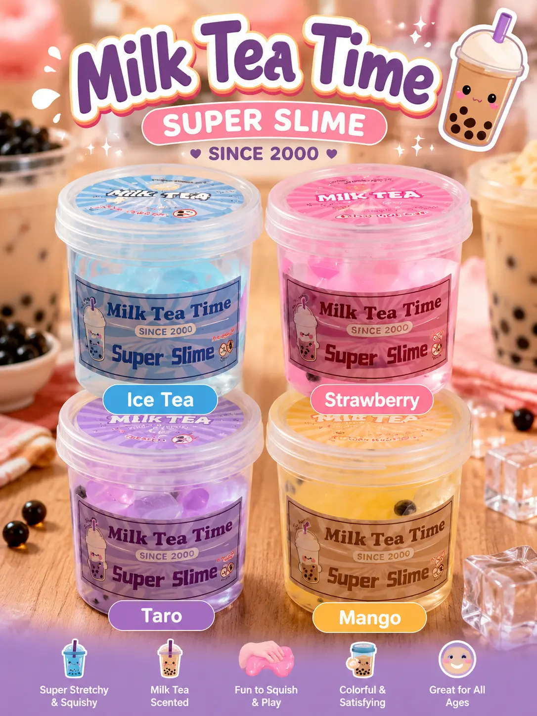 Milk Tea Boba Slime, Stress Relief Classic Novelty Toy for Kids