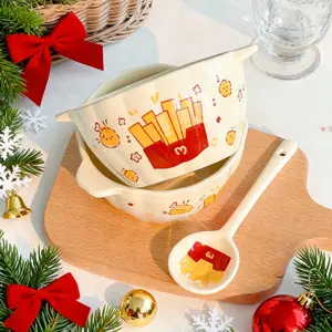 High-Quality Ceramic Bowl & Spoon Set for Home Use, Perfect Christmas Gift, Stylish Dinnerware for 1 Person, Festive Tableware, Porcelain Dinnerware Set