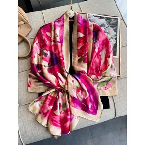 Women's Floral Print Silk Scarf, Fashionable Soft Lightweight Shawl for Daily Wear, Casual Versatile Scarf for Women