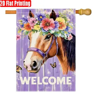 Spring Welcome Horse Garden Flag, 28x40 Inches Double-Sided Yard Decoration, Outdoor Lawn Flag, Durable & Vibrant Design