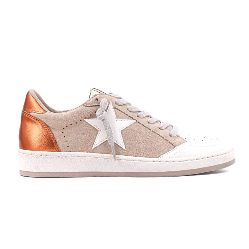 Shu Shop Womens Paz Metallic Lace Up Sneakers Shoes Casual - Beige