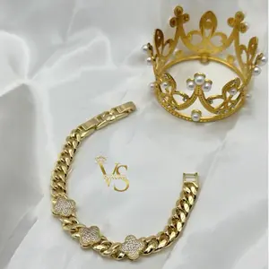 Valdes Luxury Gold Plated 14K Bracelet with Zirconia Details High Quality Everyday Jewelry Elegant Link Design