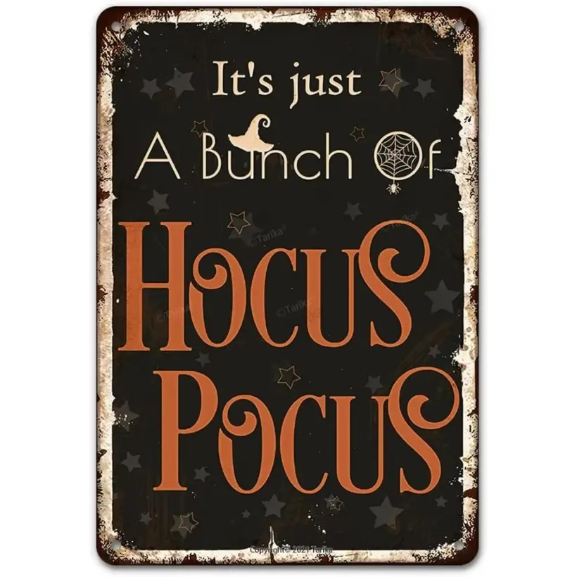 Vintage Halloween Hocus Pocus Aluminum Sign for Home Wall Decor Farmhouse Porch Fence and Yard Outdoor Decoration