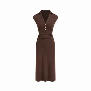 Cider Polo Metal Detail Ruched Midi Dress