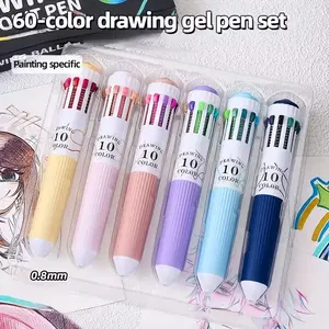 6PCS 10-in-1 Multi Color Ballpoint Pen Set, Retractable 0.8mm Tip Colored Pens, Vibrant Ink Multicolor Pens for Drawing, Doodling, Art Crafts, School Classroom, Office Work & Gift Supplies