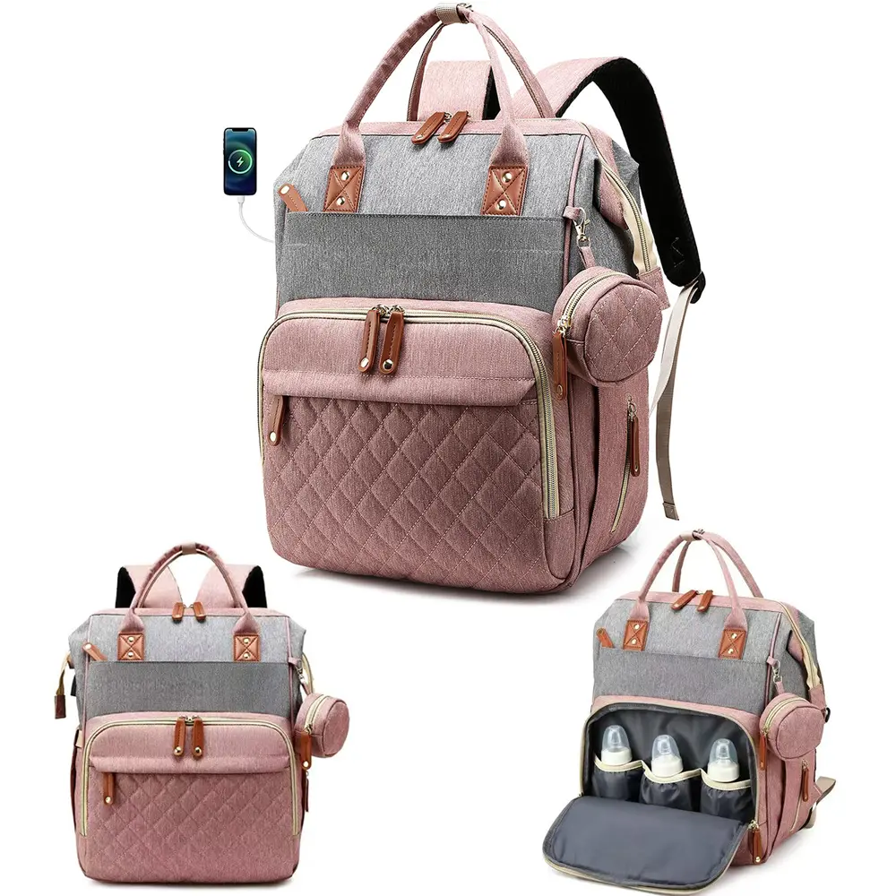 Baby Diaper Bag Backpack for Mom Dad, Waterproof Travel Baby Bag with Large Capacity Storage, Insulated Bottle Holders, USB Charging Port, Stroller Straps, Pacifier Case and Baby Essentials Organizer