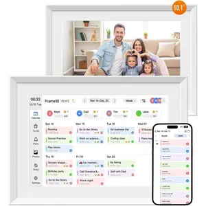 10.1"  Digital Calendar and Cloud Photo Frame Wall Planner with Chore Charts Meal Planning 32GB Storage 1280x800P IPS Touchscreen Desk Calendar Interactive Display for Family Schedules White