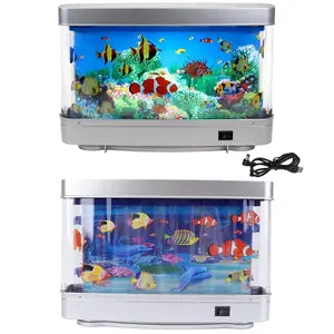 Adjustable LED Aquarium Light with Dynamic Fish Shadows, Aquarium Sensory Lamp, with Wall Shelf Display, Ocean Scene Decor Lamp for Bedroom, Living Room, Office, Aquarium Decor, Office Relax, Oceanthemed Lighting, Switch Control Lighting