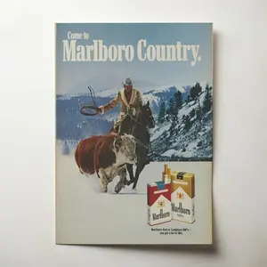 Vintage Marlboro Magazine Snowy Cowboy Ad, Matte Poster