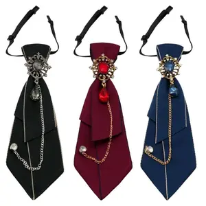 3Pcs Adjustable Ties for Women Vintage Womens Tie with Crystal, Pre-Tied Neck Tie for Women Girls Party School Work Casual