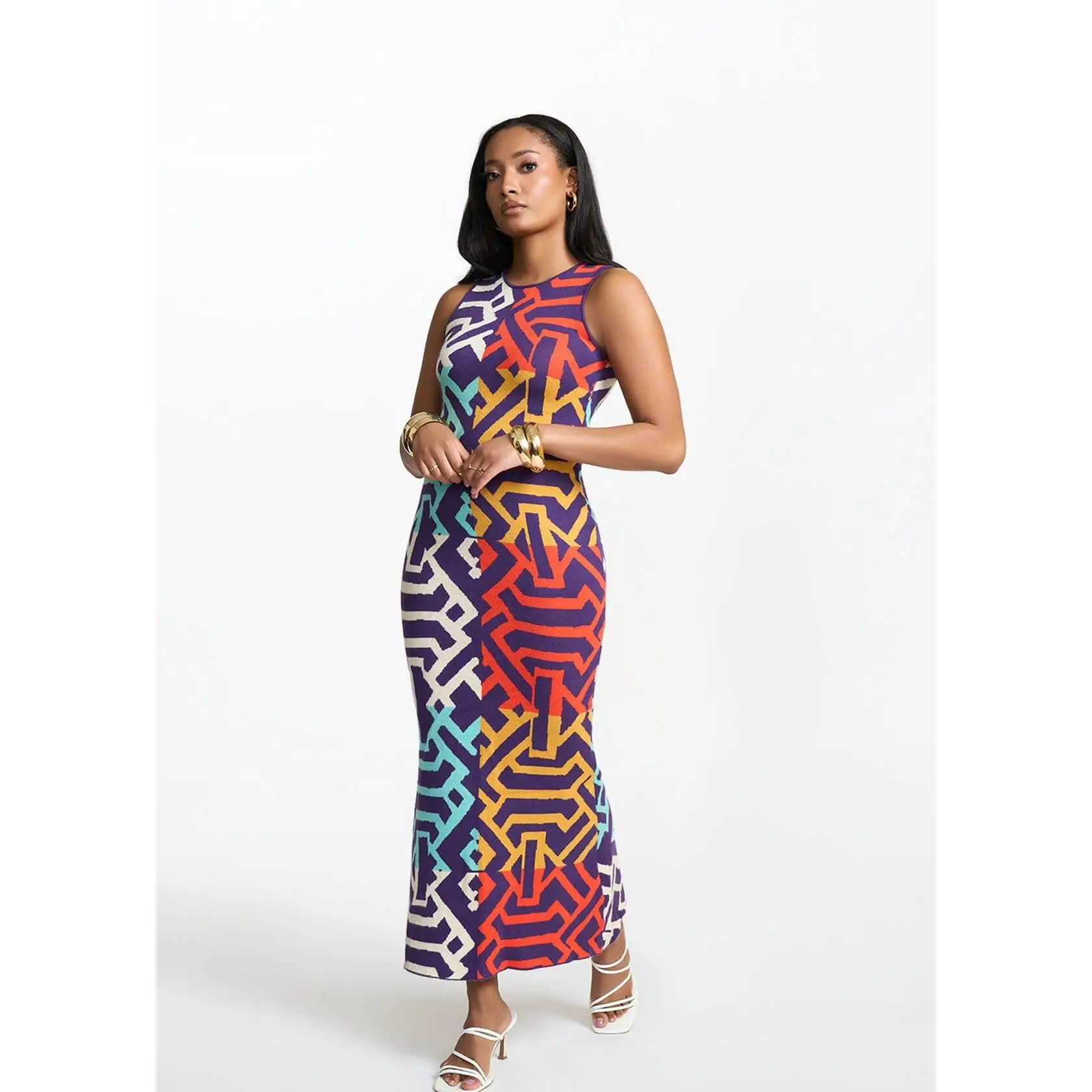 Zolani Women's African Print Knit Dress (Purple Multicolor Tribal)