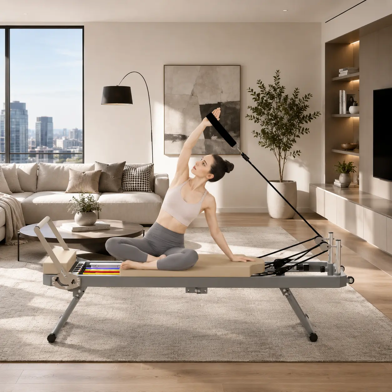 SAVEYOUR Foldable Commercial-Grade Aluminum Frame Pilates Reformer Machine for Home & Gym Use, 11 Resistance Settings with Double Resistance for Pilates Enthusiasts’ Glute Gains, Padded Easy-to-Clean Mat, 330.5 lbs Capacity, Cut & Scratch Resistant, Adjus