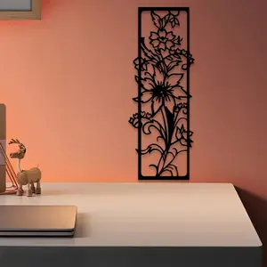 1pc Large Floral Metal Wall Art, Large Floral Statue Mural, Perfect for Living Room Wall, Bedroom Wall Decor, Christmas Decor, Ideal Gift for Home Decorators, Powder-Coated Metal