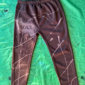 Men's Bleached Brown Sweatpants Splatter Dyed Joggers Size XL Double Sided Soul Logo Front & Back Comfortable Fit