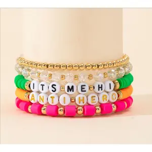 Colorful Solid Color Polymer Clay Bracelet,Bohemian Style Polymer Clay Slice Bracelet,Minimalist Multi-layer Love Bracelets, Personalized Matching Bracelet for Women As Cute Jewelry, Fashion Y2k Accessories for Women & Men