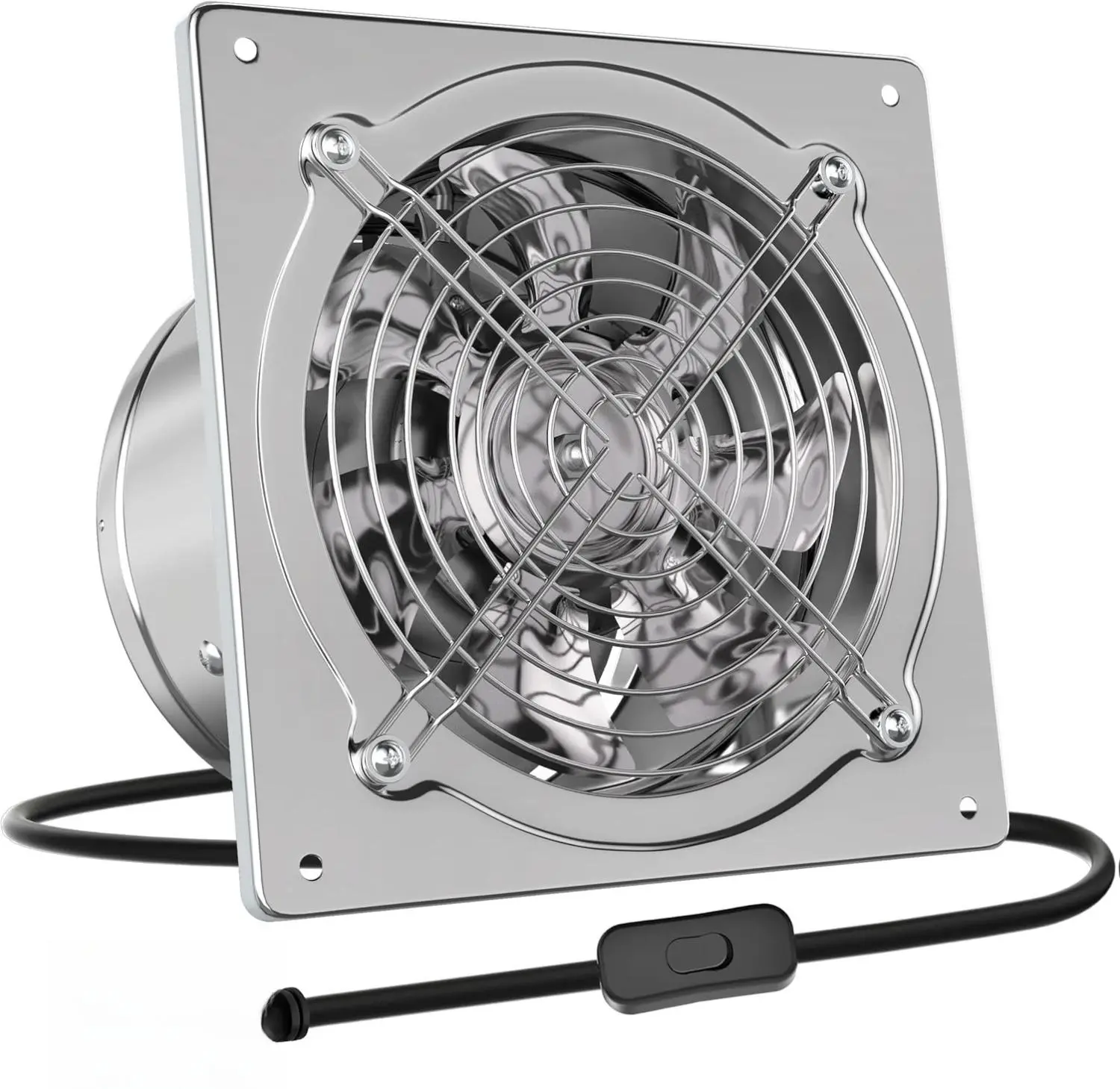 HG Power 6-Inch 110V 300CFM 38W Portable Exhaust Fan with Switch, 8-Ft Power Cord, Plug-In Ventilation Fan for Garage, Home Office, Silver