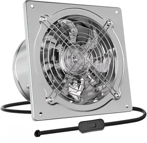 HG Power 6 Inch Exhaust Fan with Switch Portable Attic Vent Fan 8 Feet Power Cord Plug-in Garage Ventilation Fan for Kitchen Garage Basement Silver
