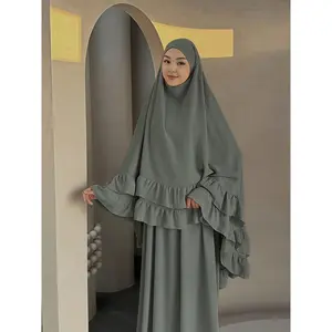 Plus Size, 1 Set of Fashionable, Elegant, Double-layered, Pleated, Comfortable, Casual, Breathable, Solid-color Jilbab for Daily Outings. Versatile and Loose Abayas for Women, Muslim Abayas for Women, Khimar Hijab, Ladies Abaya
