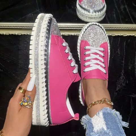 Women's Fashion Glittering Lace up Sneakers Casual Trendy Trainers, Trendy Colorblock Soft Comfortable Athletic Sports Shoes, Casual Versatile Shoes for Daily Wear, Walking Shoes